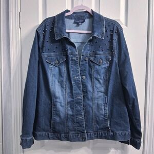 Charter Club Denim Jean Jacket Dark Wash Embellished Beaded Plus Size 3x